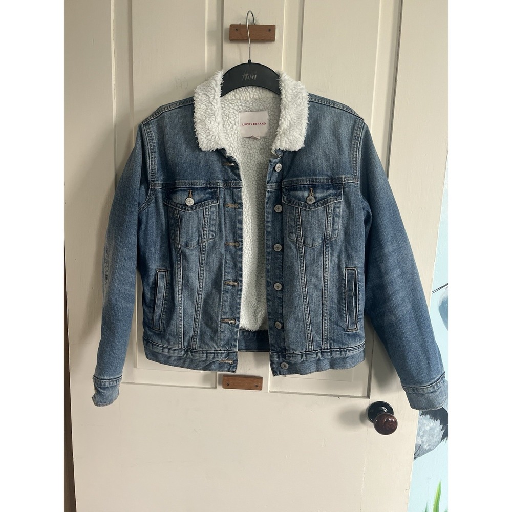 Lucky Brand Denim Sherpa Trucker Jacket Womens Small Aviator